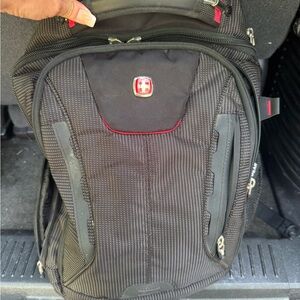 SwissGear Black and Red Backpack with Padded Back and Adjustable Straps